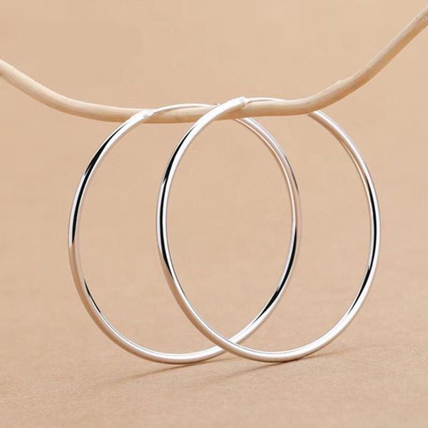 

hoop & huggie s925 sterling silver earrings big for women round fashion korean earring, Golden;silver