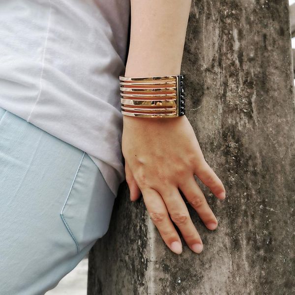 

mixed color alloy big cuff bracelets for women jewelry punk fashion metal statement bangles accessories bangle, Black