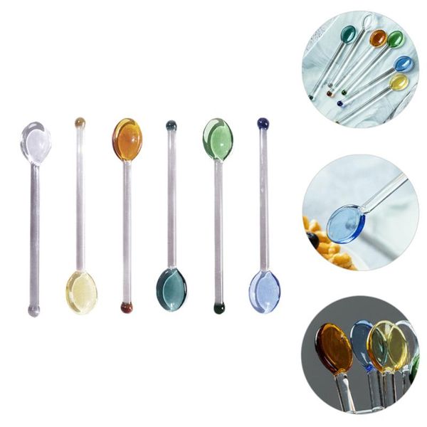 

6pcs clear glass coffee spoon dessert cake scoop long handle for home spoons