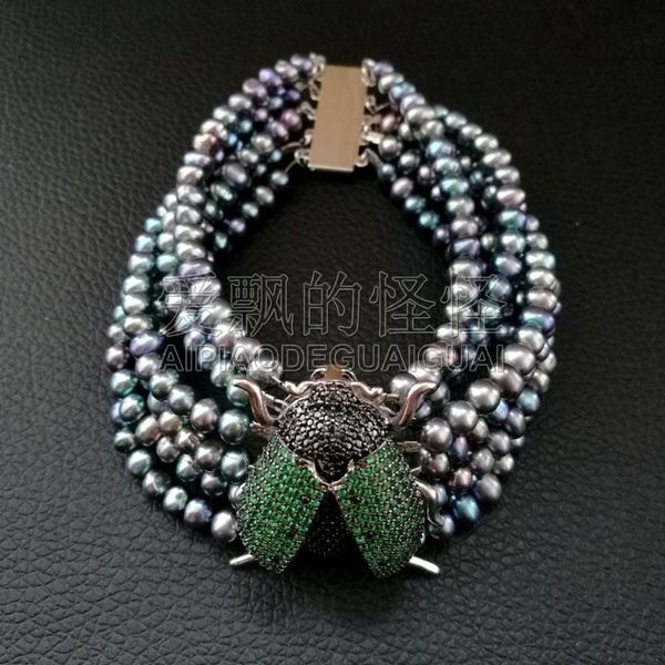 

beaded, strands women's 8" 6 black pearl cz bee bracelet