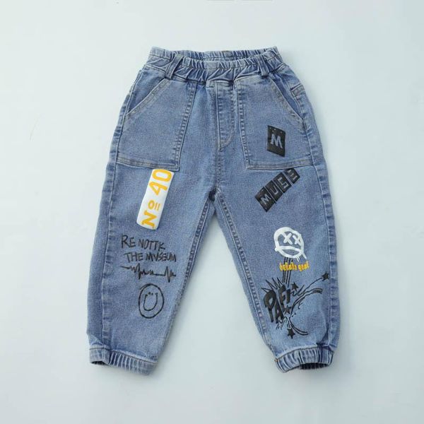 

jeans keelorn baby boy graffiti print autumn fall fashion denim pants kids long cowboy cotton toddler trousers cool casual, Blue