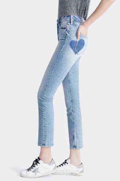 

women's jeans peach print jeans, high waist, straight tube, light color, Blue