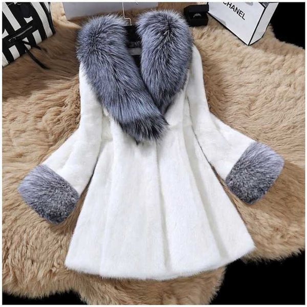 

autumn and winter imitation rabbit fur coat white korean version double-sided round neck long sleeve women's hairy 211207, Black