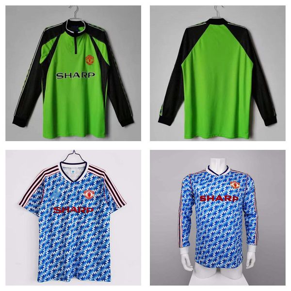 

90 92 98 man ut retro soccer jersey cantona giggs football shirt 1990 1991 1992 98scholes jerseys keane beckham classic maillot de foot, Black;yellow