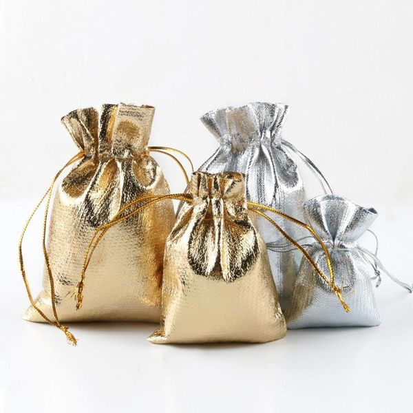 7x9 cm 10x15 cm Oro Argento Colore Sacchetto regalo Gioielli Sacchetti per imballaggio di caramelle Decorazione di nozze Sacchetti di favore di Natale Involucro all'ingrosso