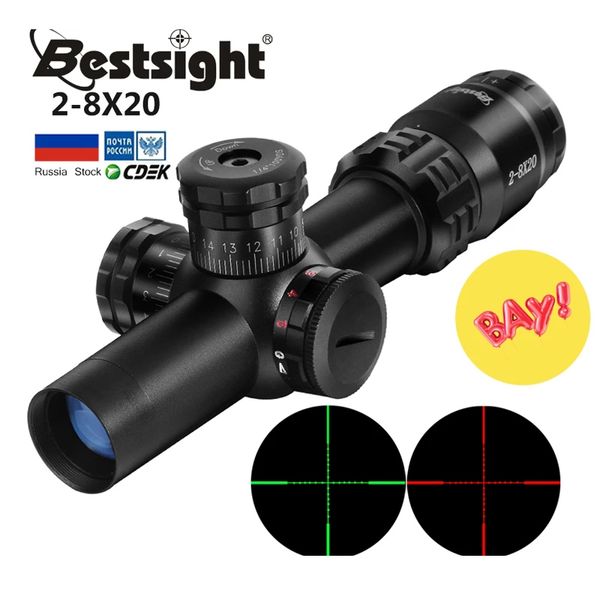 2-8x20 Cannocchiale tattico AK47 AK74 AR15 Cannocchiale da caccia Mil Dot Illuminazione Reticolo Sight Rifle Sniper Hunting Scopes