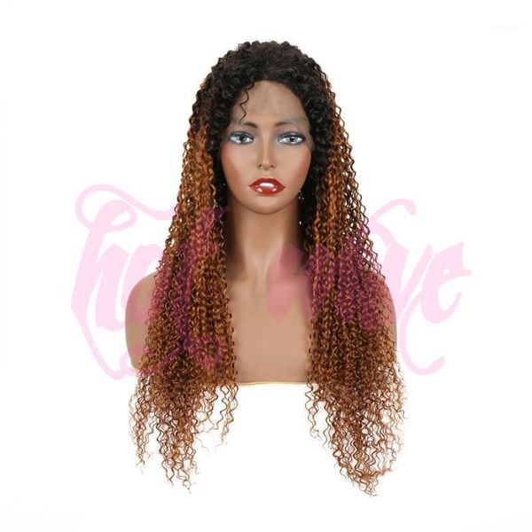 

wave 4x4 remy brazilian human hair front frontal lace closure wig for women ombre black gold brown kinky curly1, Black;brown