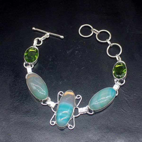 

link, chain gemstonefactory jewelry big promotion single unique 925 silver botswana agate peridot lady women charm bracelet 19cm 20213304, Black