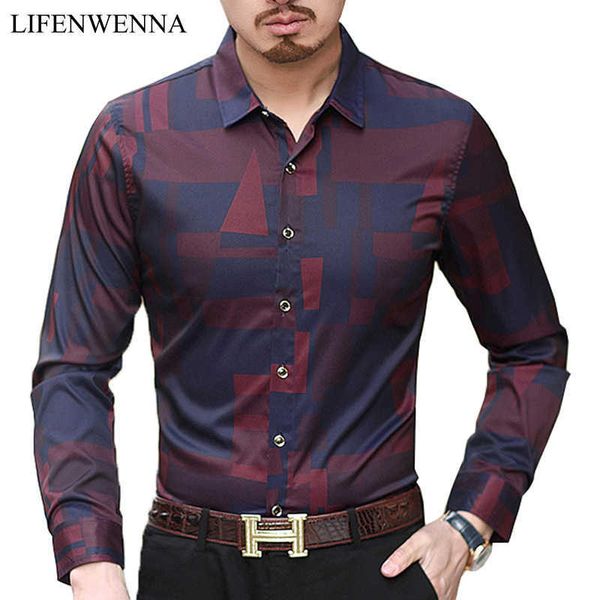 

men shirt mens business casual shirts arrival men famous brand clothing plaid long sleeve camisa masculina -7xl 210528, White;black
