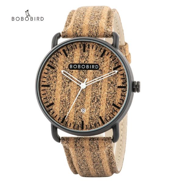 

wristwatches his and hers cork leather watches for couple bobobird lover's romantic wrist watch calendar japanese movement luxury timep, Slivery;brown