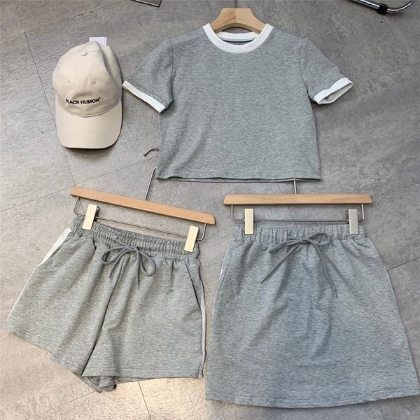 

skirt casual 3 piece all sport suit short sleeve cotton sweater skirts and women's training shorts ropa mujer i3rg, Black