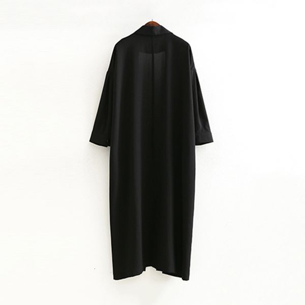 

back split black windbreaker for women lapel three quarter sleeve casual loose trench female fashion clothing, White