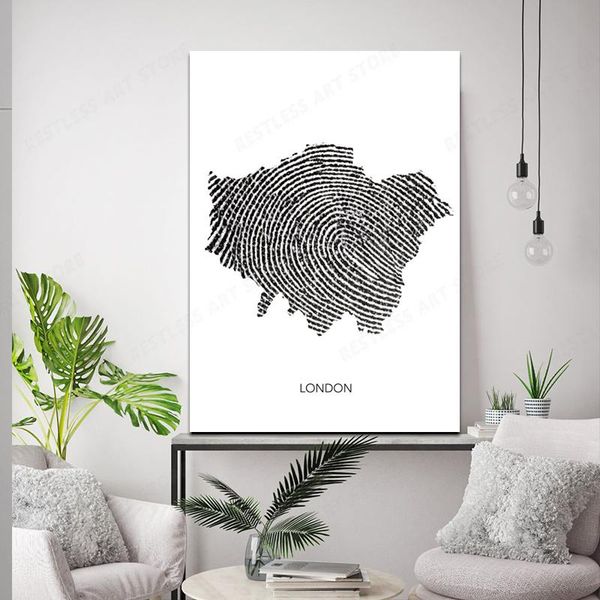 

paintings famous city map london fingerprint printcanvas painting wall art pictures black white posters and prints living room home decor