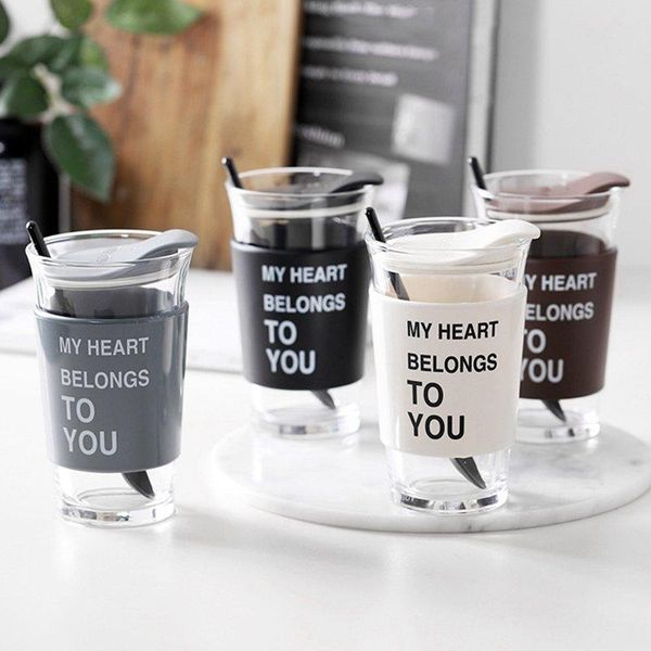 

glass water cup korean style household simple coffee personality with lid office 2021 fashion wine glasses