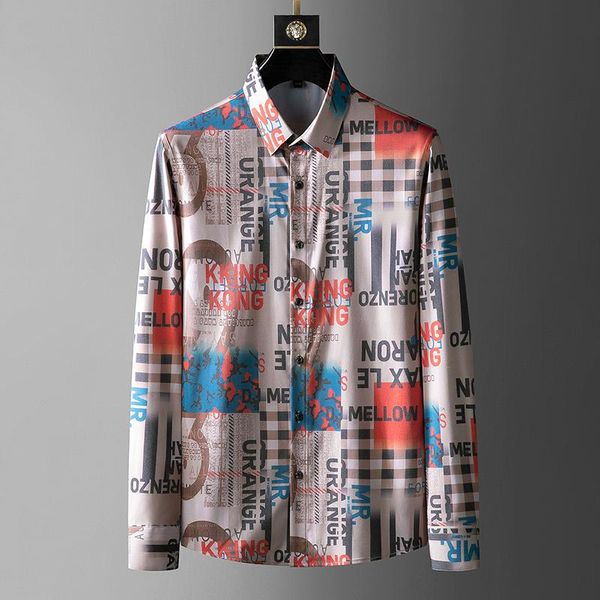 

men's casual shirts grid party men shirt social club outfits camisa masculina luxury print long-sleeved italy business formal dress, White;black