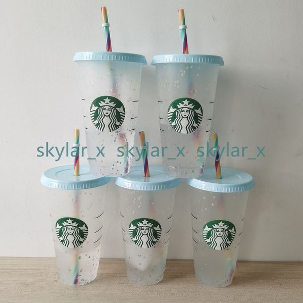 

starbucks tumbler light green cups 710ml plastic tumble beverage cup mermaid goddess frappuccinos black color changing rainbow sublimation b