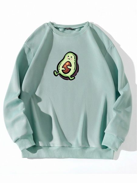 

cartoon avocado print thermal lined sweatshirt p6xv#, White;black
