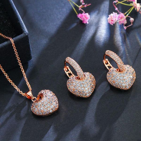 

Trendy Delicate Rose Gold Color Micro Crystal Heart Cz Pendant Necklace Cubic Zircon For Women Fashion Wedding Jewelry Chokers, Golden;silver