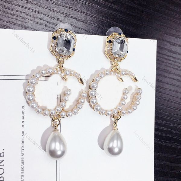 

luxury pearl pendant earrings chic rhinestone earring charm double letter earring for women high quality, Golden
