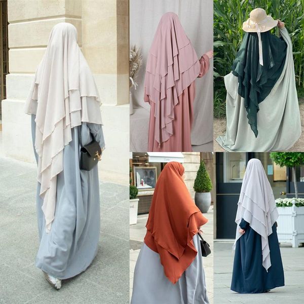 

ethnic clothing ramadan eid prayer garment 3 layers long khimar islam women hijab sleeveless abaya jilbab muslim arabic abayas niqab bu, Red