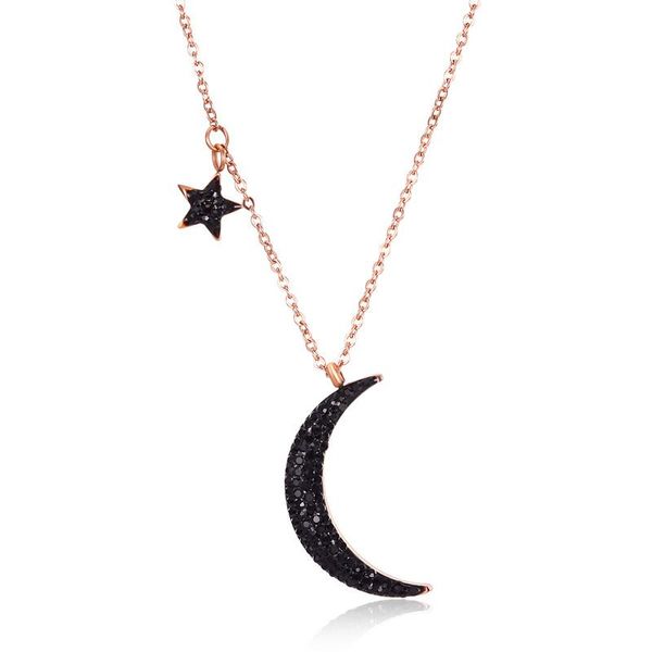 

minimalism titanium steel moon star pendant necklace women elegant rose gold clavicle chain 2021 trendy jewelry gifts necklaces, Silver