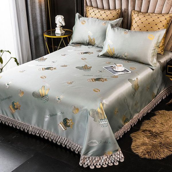 

sheets & sets plant-printed bed sheet ice silk jacquard mat case, light luxury and elegant, an artifact for naked sleeping