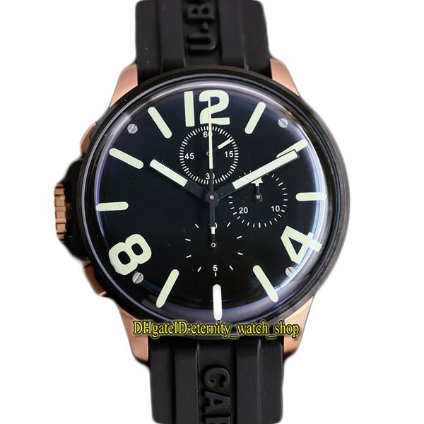 

45mm u-1905-1 japan miyota quartz chronograph movement mens watch black dial 316l stainless steel rose gold case black bezel rubber strap et, Slivery;brown