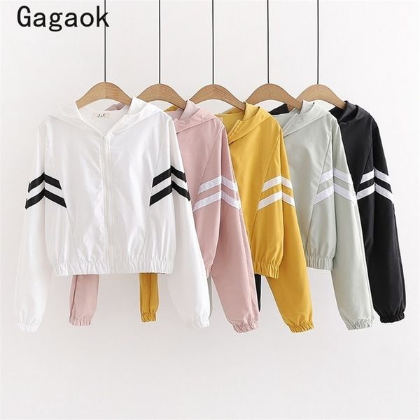 

women casual jacket spring autumn turn-down collar striped zipper spliced full loose simple fashion wild coat 210531, Black;brown