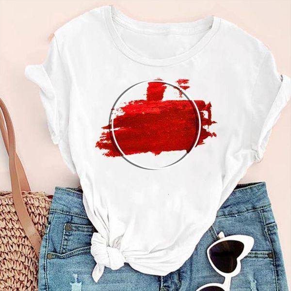 

cartoon watercolor love cute women t shirts fashion print graphic summer short sleeve female clothes tees shirt, White