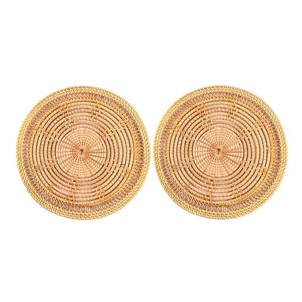 

mats & pads 2 pcs handmade rattan placemat,round placemat,rattan decoration,wicker placemat,for dining table,wedding,party,bbq,etc