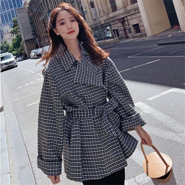 

women fashion loose casual plaid blazer suit coat office lady elegant korean bandage jacket outerwear spring autumn clothes women's sui, White;black