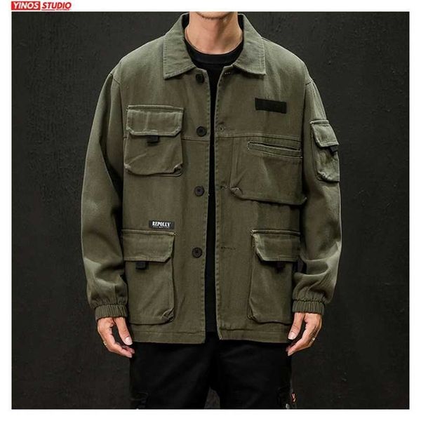 Drop Herbst Japanische Fracht Mäntel Männlich Streetwear Mode Overalls Tops Outdoor Muliti-Pocket Jacke 211214