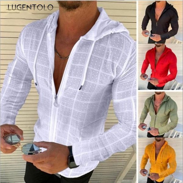 

men's hoodies & sweatshirts lugentolo men summer long sleeve zipper cardigan casual sport thin solid street simple fashion hooded, Black