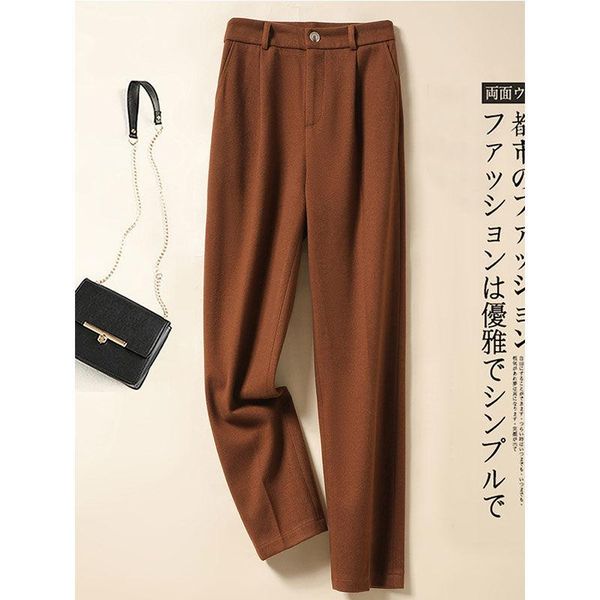 

women's pants & capris woolen women caramel autumn winter korean fashion high-waist nine-point suit blazer loose casual harem trousers, Black;white