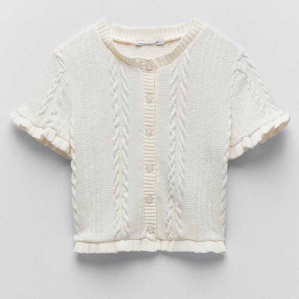 

women's knits & tees zredara spring and summer solid round neck eight strand slim short sleeve knit jacket cardigan sweater, White
