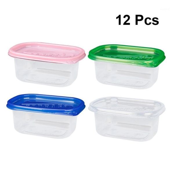 

12pcs 280ml rectangular lunch boxes disposable container kitchen sealed box for fruit cake(green and blue trans
