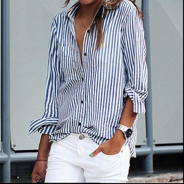 

womens blouses striped shirt women long sleeve oversized shirts feminina large sizes female office blouse xxxxl xxxxxl, White