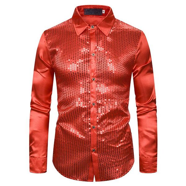 

men's casual shirts handsome cool sequins show nightclub dj magic street dance men host emcee bronzing lapel long-sleeved shirt, White;black
