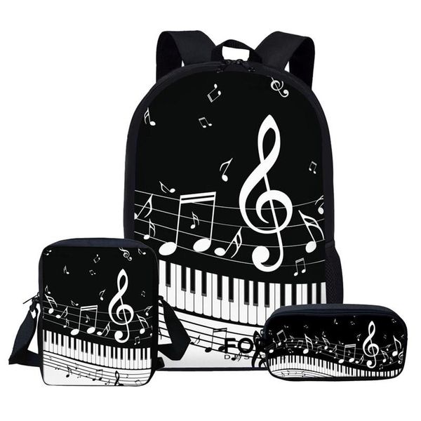 Bolsas para crianças para crianças personalizadas para meninos adolescentes NOTA DE MÚSICA MUSTICA Mochilas Piano Bag Kids ombro Mochila Escolar