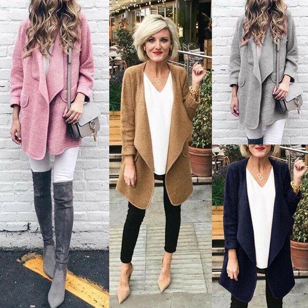 

womens big lapel cardigan woolen coat loose fit outdoor jacket fall winter women's jackets, Black;brown