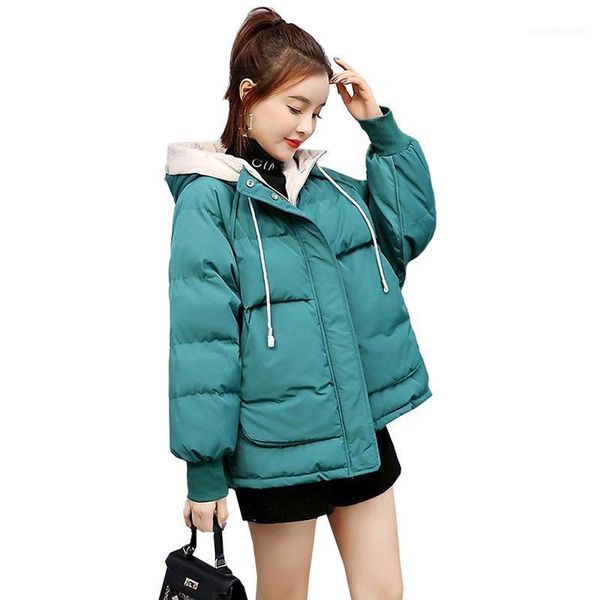 

women's down & parkas 2021 autumn winter jackets female short hooded padded cotton loose jacket women parka warm casual coat plus size1, Black