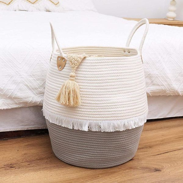 

storage baskets large basket foldable woven laundry hamper tassel decoration home organizer dirty clothes toy holder with handle