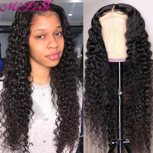 

lace wigs 13x4 deep curly front human hair for black women mi lisa wave 4x4 glueless closure prelucked, Black;brown