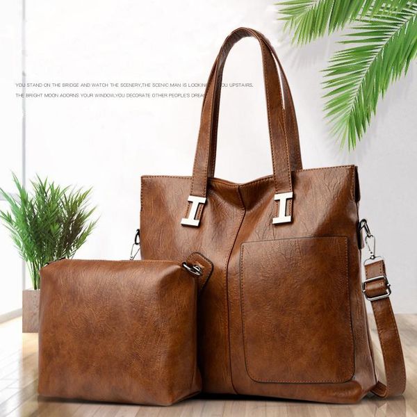 

mother bag large-capacity women handbag two set retro oily leather lady shoulder casual all-match female messenger bags evening