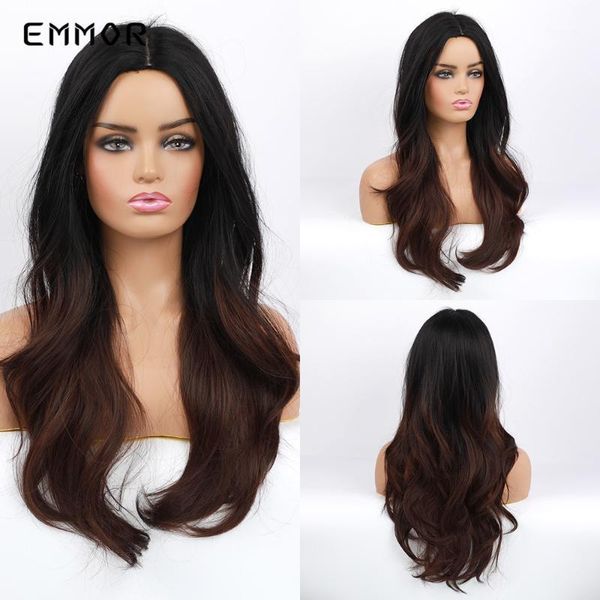 

long wavy black to brown ombre hair wig for white women daily use natural fluffy synthetic party cosplay wigs1