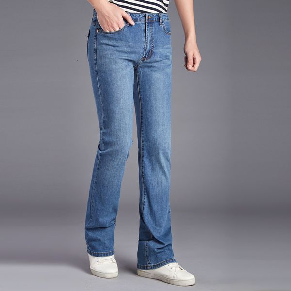

2021 denim horn retro flare jeans hip hop casual pants slim fit light blue size 36