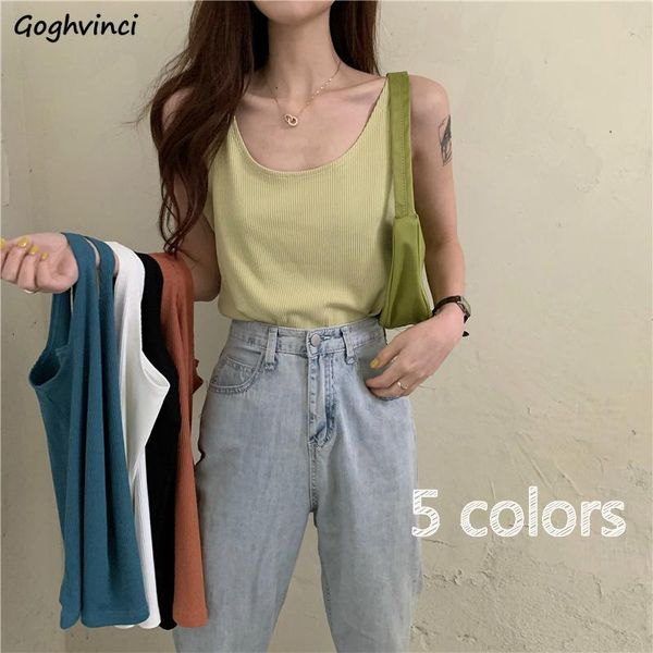 

women's tanks & camis tank women summer sleeveless solid knitted womens slim all-match trendy korean-style elegant students ulzzan, White
