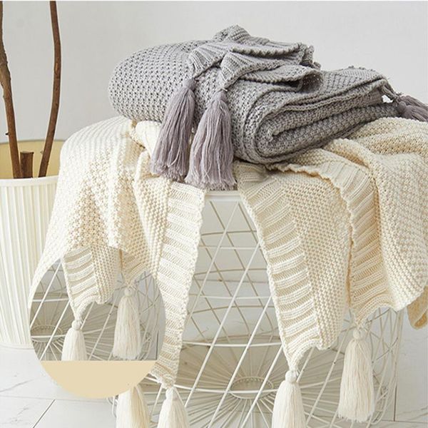 

blankets blanket with tassels warm knitted stitch for beds winter solid color soft sofa throw yellow grey 110x150cm