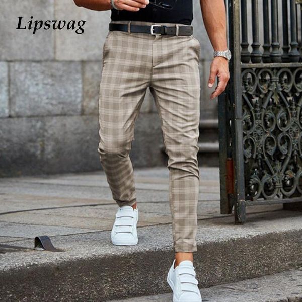 

men's pants 2021 spring fashion plaid printed pencil for mens vintage mid waist button trouser male summer casual long pant streetwear, Black