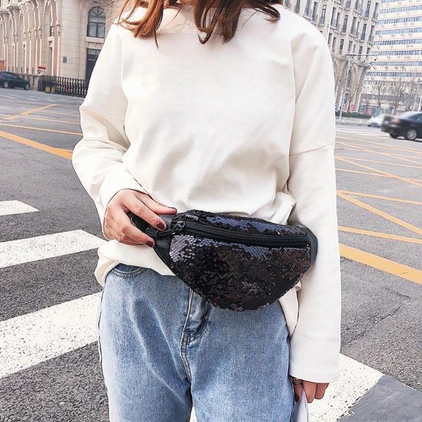 

waist bags sequins shoulder belt packs phone fanny pouch women glitter casual dual material stylish crossbody chest